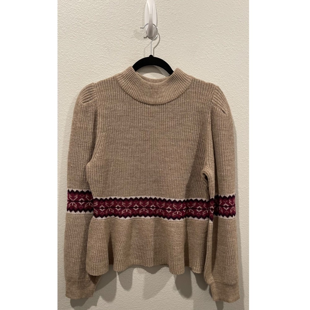 DEAR JOHN Felicia Peplum Tan Long Sleeve Fall Sweater - Picture 5 of 8